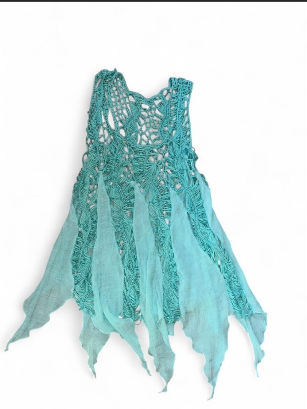 Mermaidcore Boho Blue Green Crochet Top - Picture 6 of 16